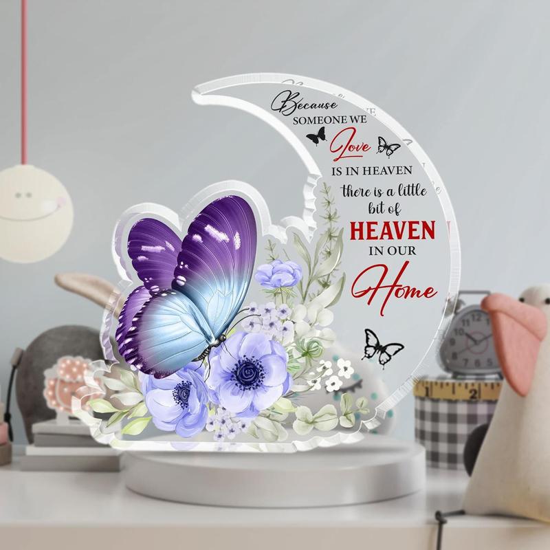 Moon & Butterfly Design Acrylic Plaque, 1 Count Warm Meaningful Personalized Memorial Gift, Memorial Ornament for Friends Family Ceremony Anniversary