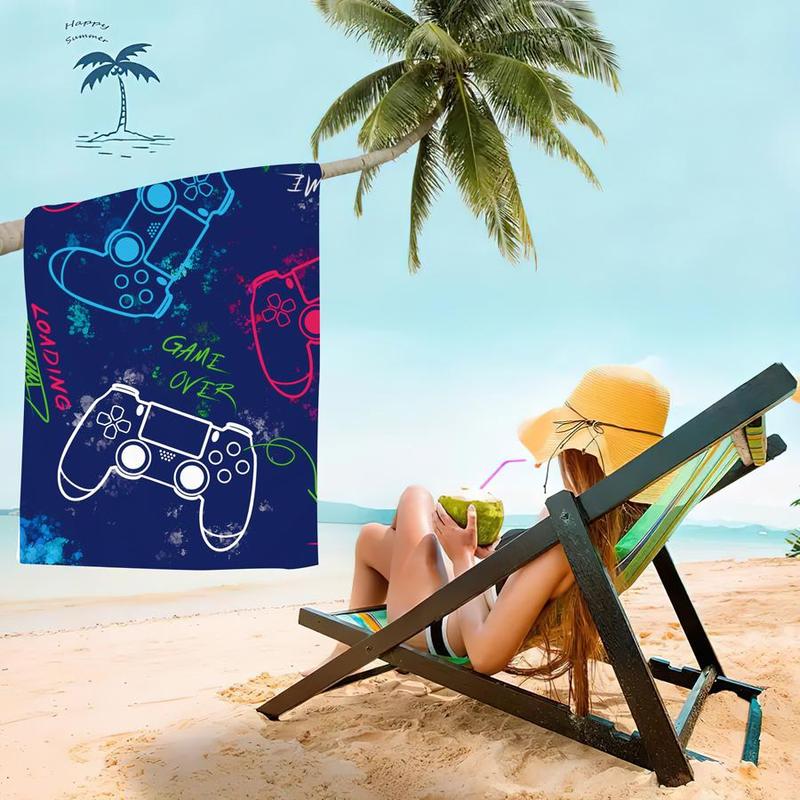 Gamepad Pattern Beach Towel, Beach Blanket, Mat, Summer Quick Drying Bath Towel, Multifunctional Towel for Swimming Pool Beach, Beach Trip, Travel Essentials, Vacation Sets, Swimsuit for Women 2024, Gifts