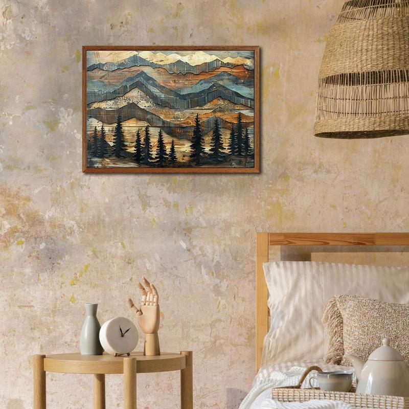 Pine Trees Mountains Element Wooden Painting, Wood Poster Wall Art Decoration, Wall Decor for Home Farmhouse Living Room Office Studio Cafe Bar Pub Club