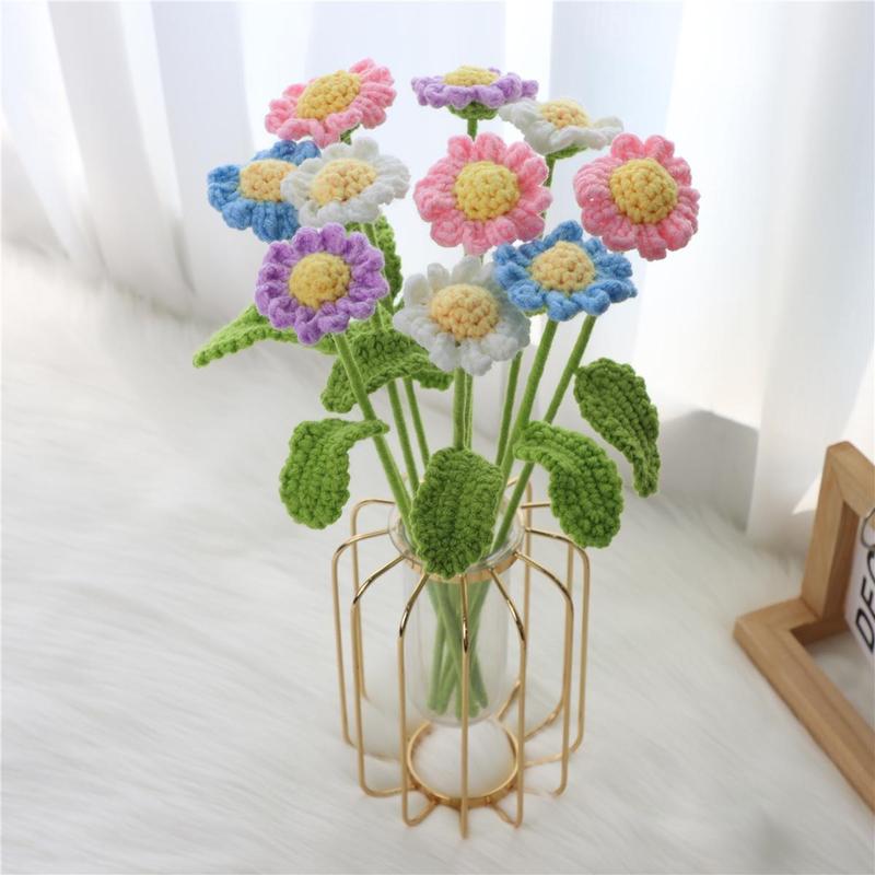 Artificial Knitted Flower Bouquet without Vase, 10pcs set Creative Handmade Crochet Flower, Home Decor Supplies for Living Room Bedroom Dining Room Decor