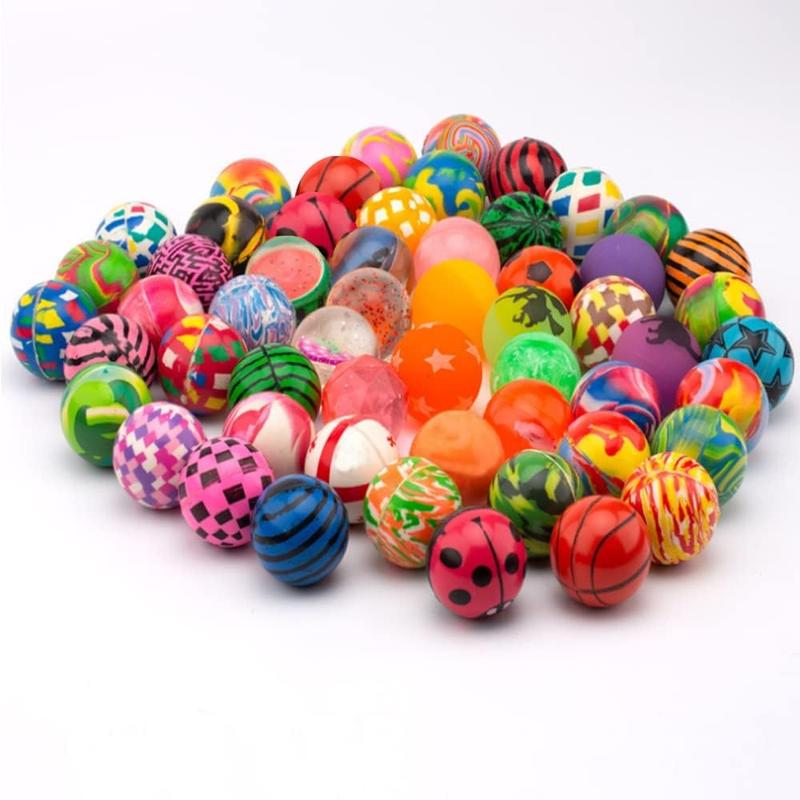 100 Pieces Colorful Bouncy Balls Bulk Mixed Pattern High Bouncing Balls for Kids Party Favors, Prizes, Birthdays Gift (27 mm)