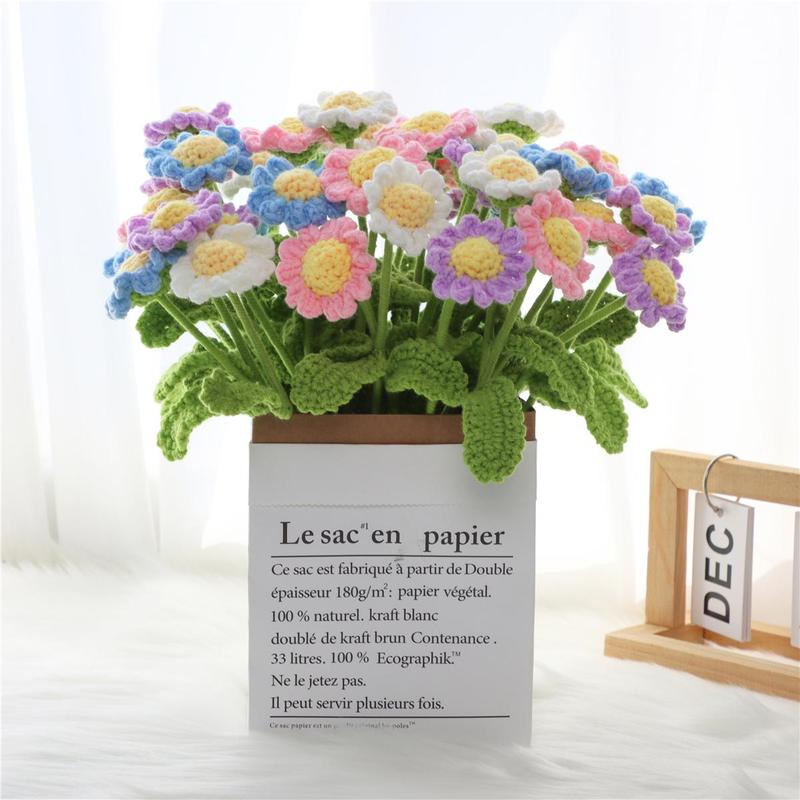 Artificial Knitted Flower Bouquet without Vase, 10pcs set Creative Handmade Crochet Flower, Home Decor Supplies for Living Room Bedroom Dining Room Decor