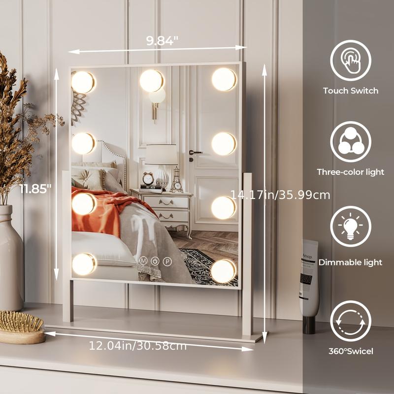 Vanity Mirror with Lights, Makeup Mirror with Lights, 10X Magnification, Light up Mirror with Smart Touch 3 Colors Dimmable, Mirror with Lights with 360° Rotation for Women Gift. Decor