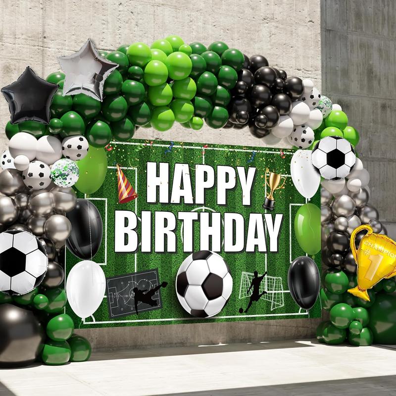 Soccer Party Decorations, 158PCS Soccer Birthday Balloon Garland Arch kit with Large Happy Birthday Backdrop Banner for Soccer Birthday Party Decorations