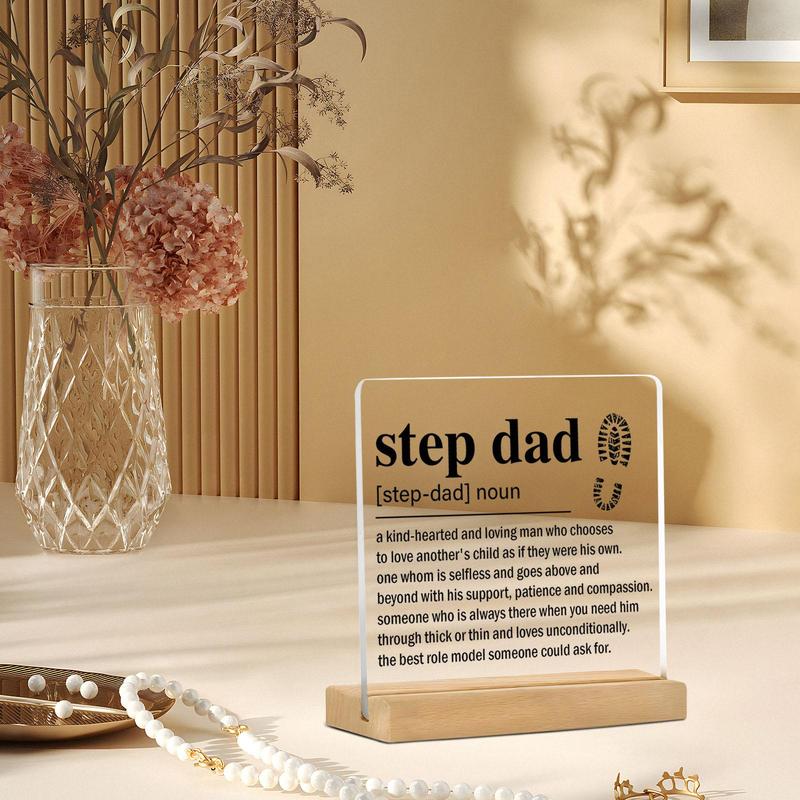 Step Dad Definition Acrylic Plaque, 1 Count Step Dad Noun Pattern Plaque, Desktop Ornament, Home Decor for Living Room Bedroom Office, Gift for Step Dad