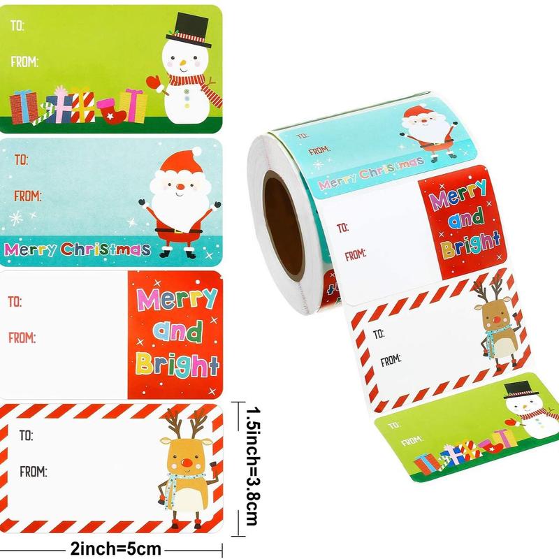 Christmas Themed Stickers, 500pcs roll Gift Name Tag Sticker, Holiday Gift Decor Label Sticker, Santa Sticker, Home Decor Collection, School Supplies