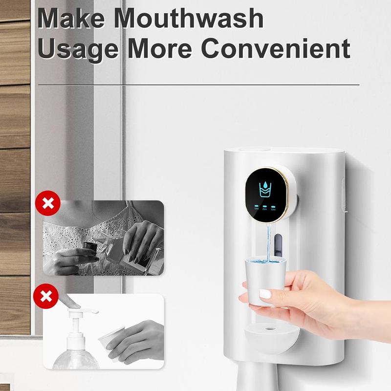 Automatic Mouthwash Dispenser, 1 Count Wall Mounted Mouthwash Dispenser with 2 Magnetic Cups, USB Rechargeable LED Screen Display Smart Dispenser, Bathroom Gadgets 2024, Bathroom Accessories