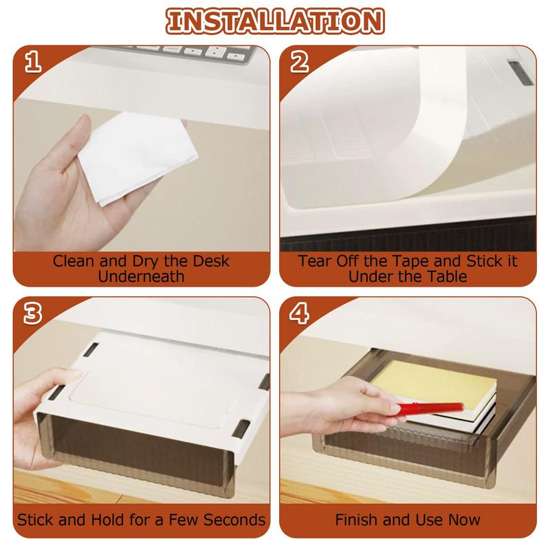 Under-desk Drawer Slide-out Storage Box, Durable Drawer Storage Box, Hidden Under-desk Drawer for Home & Office & School