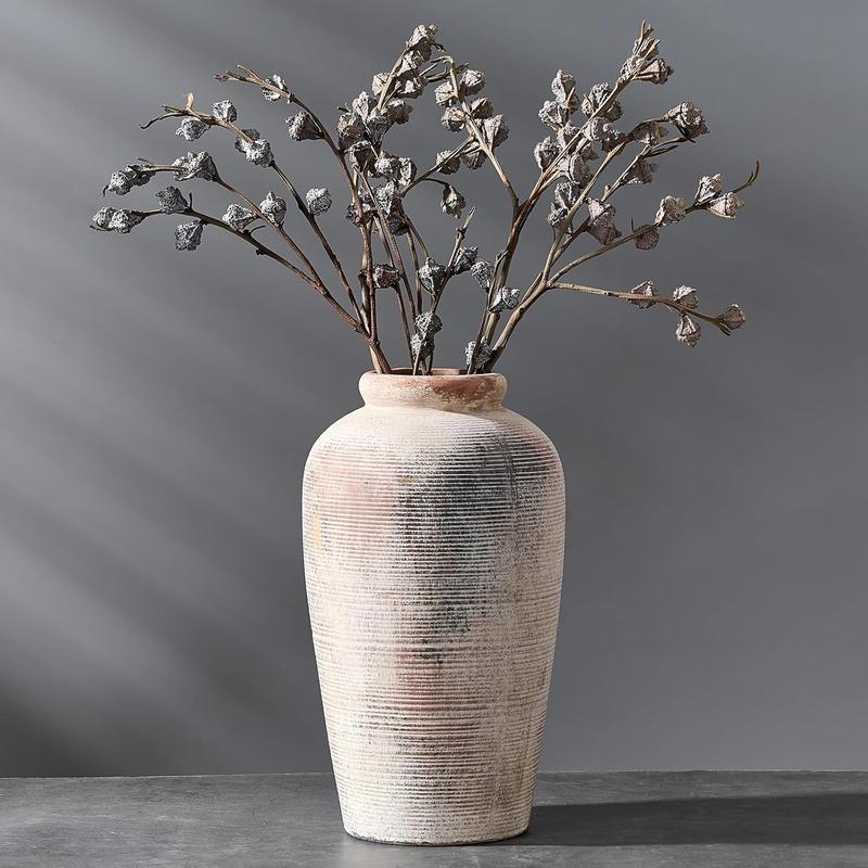 Large Ceramic Rustic Vase, 11 inch Minimalist Decorative Vase, Farmhouse Tall Vase for Home Decor, Living Room, Shelf Decor, Enterway, Table Decoration, Gray