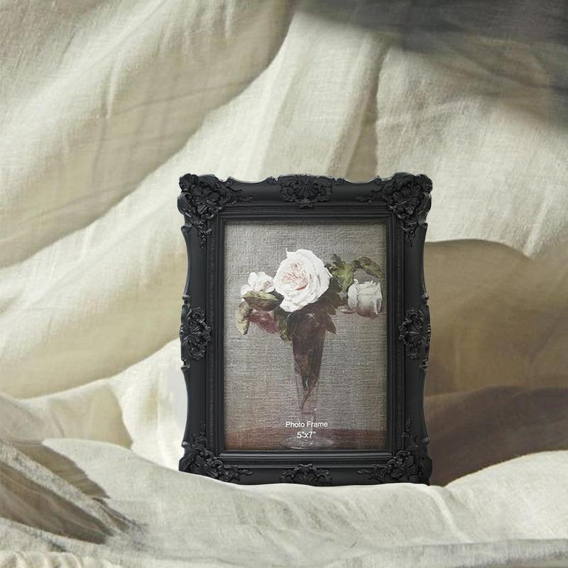 5x7 Vintage Picture Frame Antique Ornate Black Photo Frame, for Table Top and Wall Display, Decorative Floral Design Retro Home Decor, Photo Gallery Art