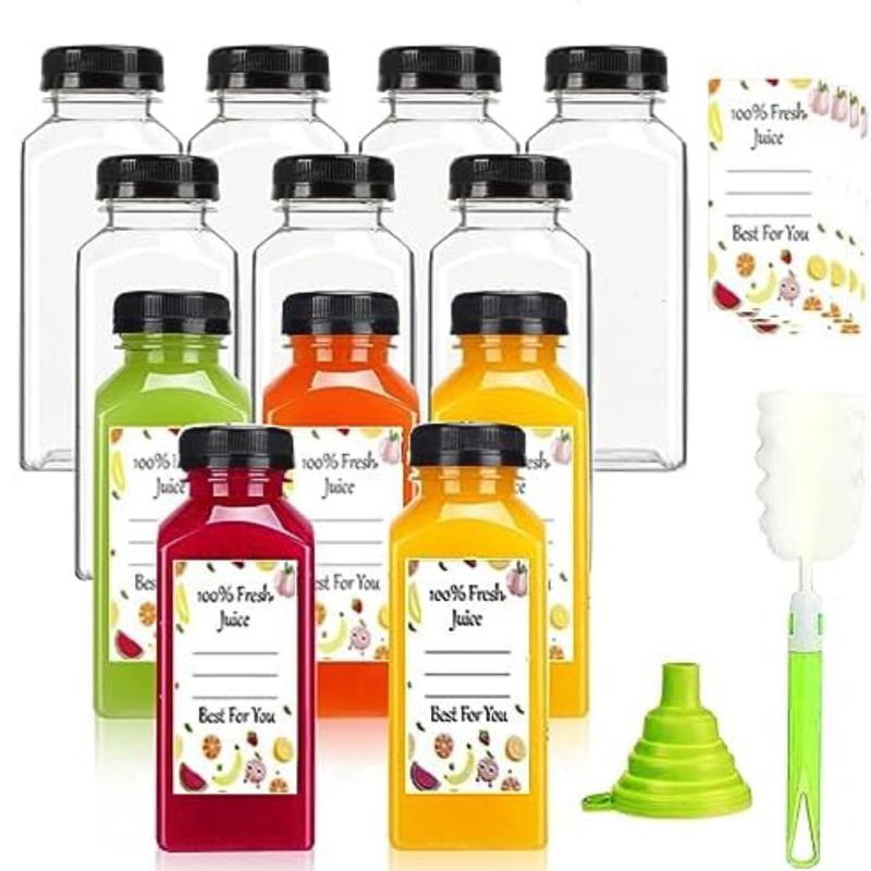 [Fast Shipping] Plastic Juice Bottles with Caps 12 pcs, 12oz Reusable Juice Containers with Tamper Proof Lids Black, Clear Juice Bottles for Juicing, Milk, Smoothie, Drinking, and Other Beverages Christmas Gifts