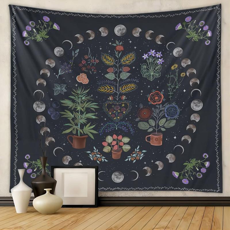 Plant Tapestry, Nature Moon Phase Tapestry Wall Hanging, Bohemian Mandala Tapestry Aesthetic Bedroom Decor, Botanical Tapestries Suitable For Bedroom Home Dorm-50