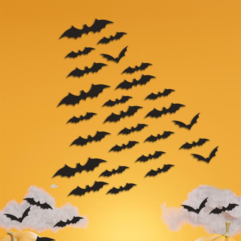 Halloween Bat Sticker, 60pcs set Realistic 3D Scary Bat Wall Sticker, DIY Wall Decal, Vanity Decor Accessories, Party Supplies, Halloween Decor