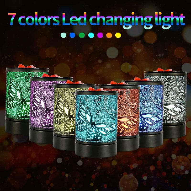 Fragrance Wax Melts Warmer with 7 Colors LED Changing Light Classic Black Forest Design Scent Oil Candle Warmer