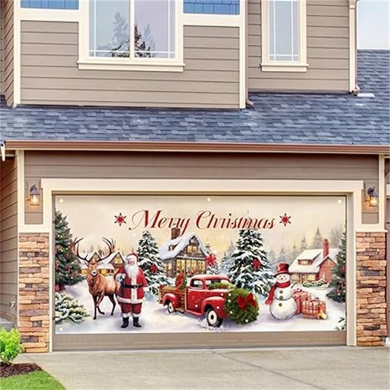 Christmas 2024 Ornament Garage Door Decorating Cover, 1 Set Windproof & Snow Resistant Garage Door Banner, Festive & Party Supplies for Home Decor, Decorations Supplies, Christmas Gift Ideas