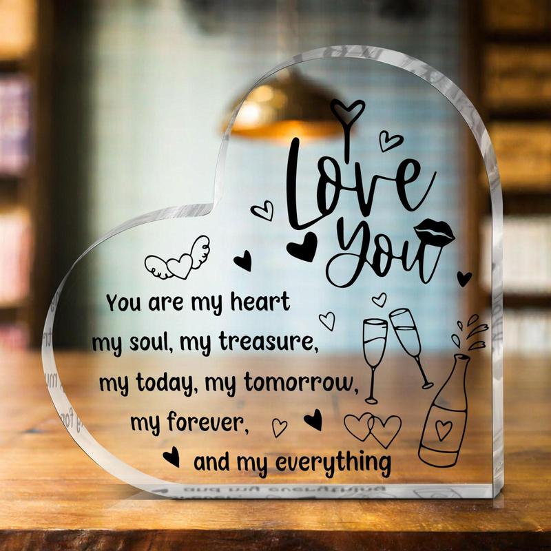 Acrylic Heart Shaped Clear Plaque, I Love You Plaque, Desk Decoration for Home Room Office, Gift for Partner, Romantic Gift