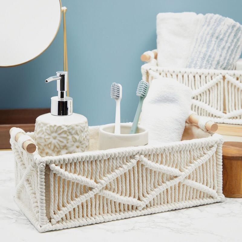 Macrame Basket Storage for Bohemian Home Decor and Nursery (2 Sizes, 2 Pack)