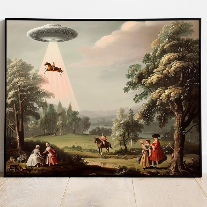 Victorian UFO Poster No Frame, Aliens Print, UFO Art, Unique Wall Decor, Aliens Decor, Aliens Spaceship Art, Horses