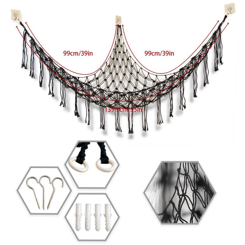 55 inch Toy Hammock Macrame boho Stuff Animal Storage Corner Hanging Net Holder,Mesh Hammock Plush Toy Organizer with Hooks for Bedroom