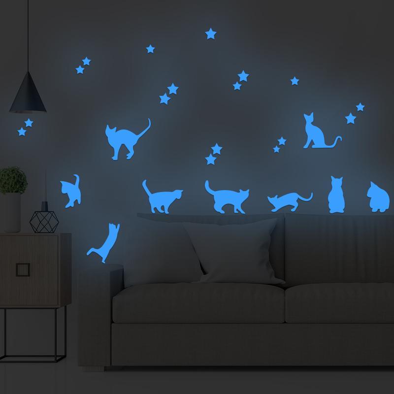 Luminous Cat & Star Pattern Wall Sticker for Home Decor, 1 Set Girly Bedroom Accessories Glow in the Dark Wall Decal, Decorative Sticker for Home Bedroom Living Room