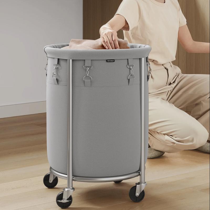 SONGMICS 18.5Gal Round Laundry Sorter Laundry Hamper with Wheels Rolling Laundry Cart with Removable Bag for Laundry Room Gray and Silver1306