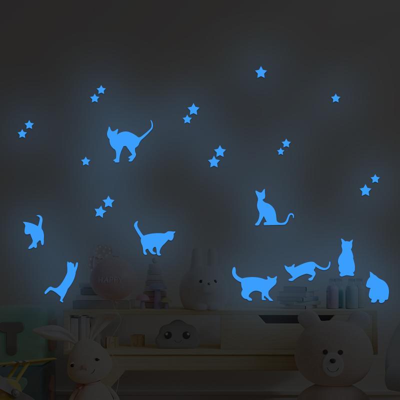 Luminous Cat & Star Pattern Wall Sticker for Home Decor, 1 Set Girly Bedroom Accessories Glow in the Dark Wall Decal, Decorative Sticker for Home Bedroom Living Room