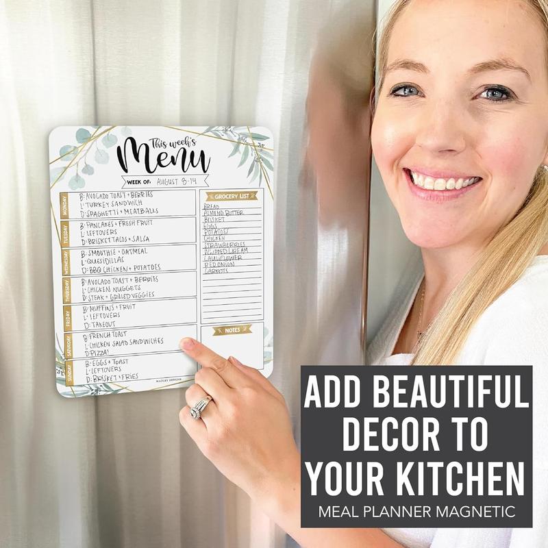 Greenery Weekly Dinner Menu Board For Kitchen - Magnetic Meal Planner For Refrigerator White Board Dry Erase, Weekly Menu Board For Fridge Whiteboard, Weekly Meal Planner Magnetic Fridge Whiteboard