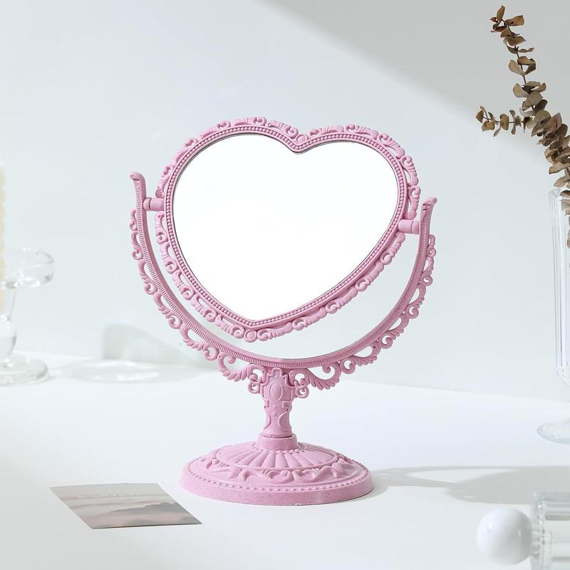 7 Inch Vintage Heart Mirror - Elegant Desk Makeup Mirror with Double Sided 360 Degree Rotation Vanity Mirror for Room Decor (1 Counts)