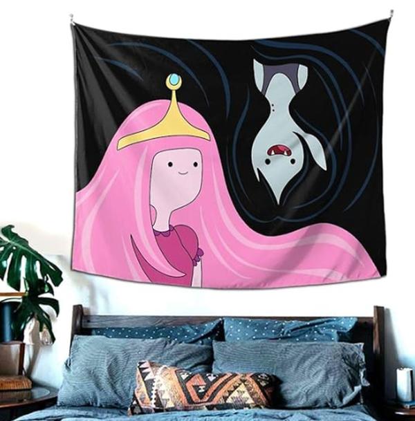 Adventure Time Princess Bubblegum and Marceline Wall Tapestry, Adventure Time Cartoon Tapestry Wall Hanging Decorations for Living Room Bedroom Dorm