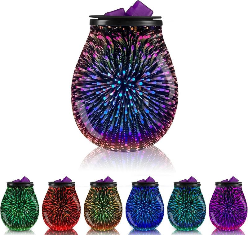 3D Glass  Electric Wax Melt Warmer with PTC Heating Plate 7 Colors LED Changing Light Wax Burner Melter Fragrance Warmer for Home (3D)