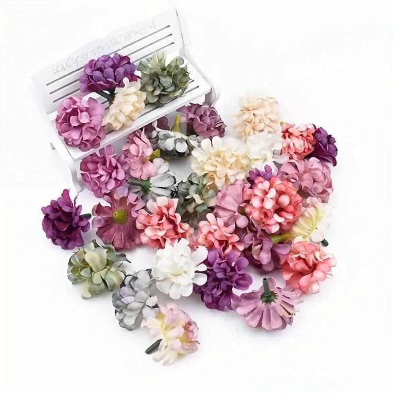 Random Color Artificial Hydrangea Flower, 30pcs Faux Hydrangea Flower Head for DIY Spring Decor, Decorative Flowers & Plants for Home & Wedding Party Decor