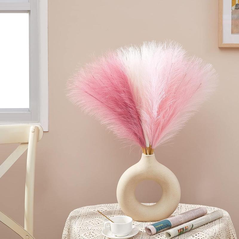 Pampas Grass Pink Decor 17.7 Inch 6pcs Faux Pampas Grass Home Decor Artificial Pampas Grass Blush Fake Pampas Short Vase Room Christmas Decoration