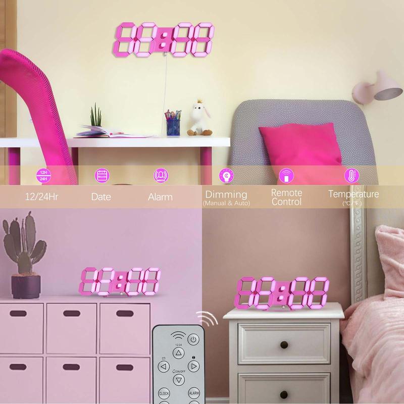 Pink LED Clock 3D Wall Clock 9.7