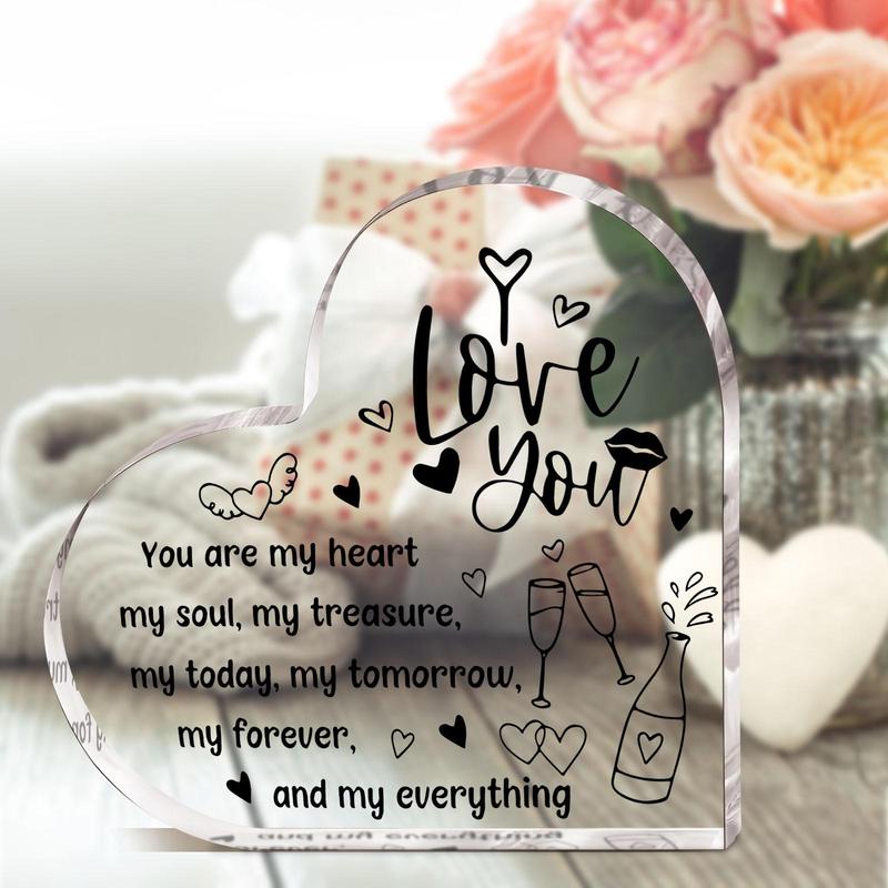 Acrylic Heart Shaped Clear Plaque, I Love You Plaque, Desk Decoration for Home Room Office, Gift for Partner, Romantic Gift