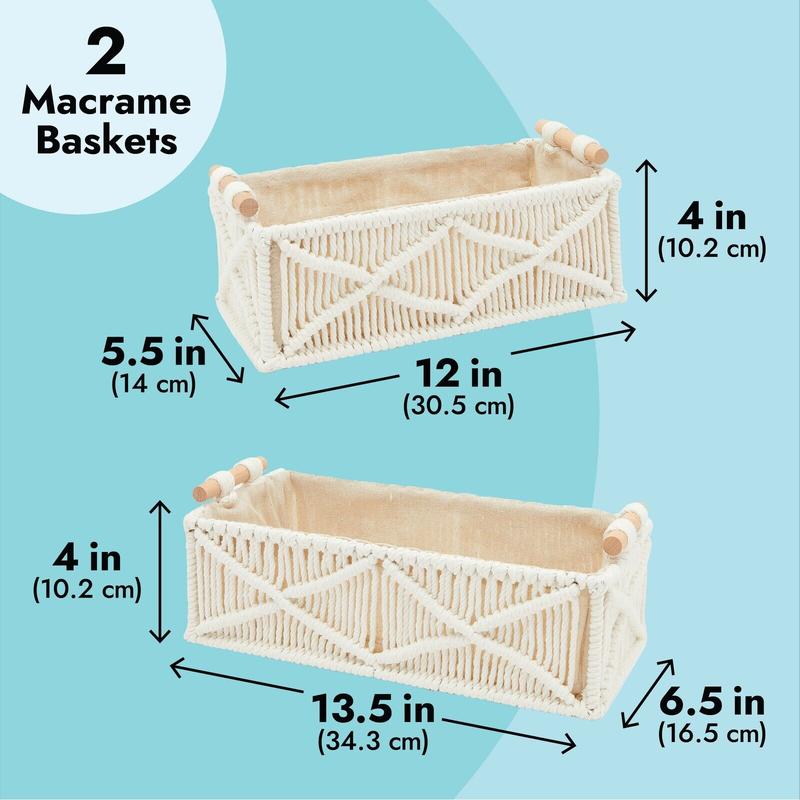 Macrame Basket Storage for Bohemian Home Decor and Nursery (2 Sizes, 2 Pack)