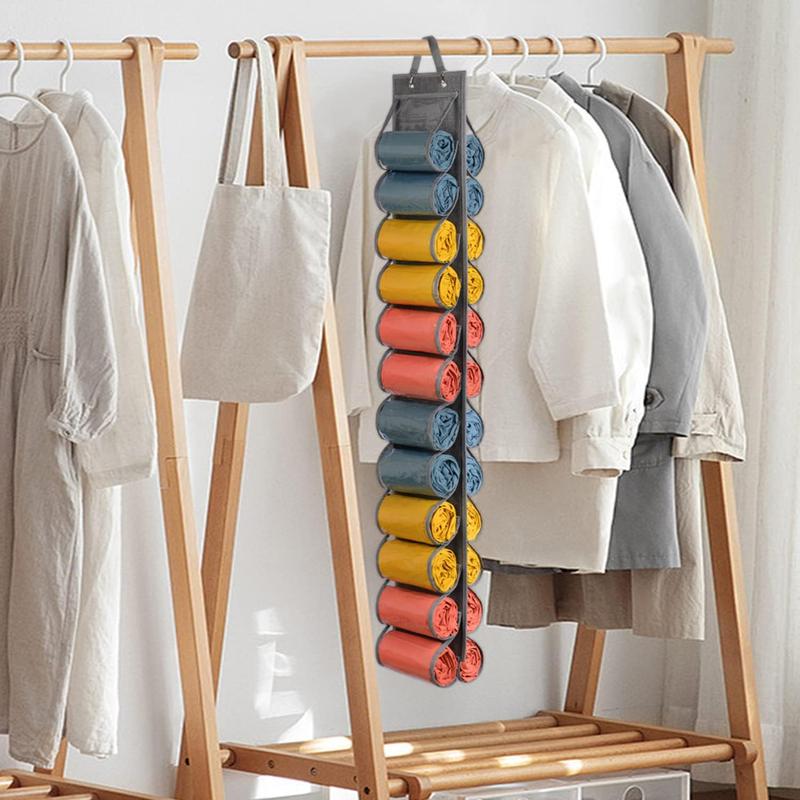 Hanging Yoga Legging Storage Organizer with 24 Pockets, Foldable Oxford Cloth Hanging Closet Organizer Shirts Jeans Storage Hanger Socks Holder for Family Closet Bedroom, Grey Hangable