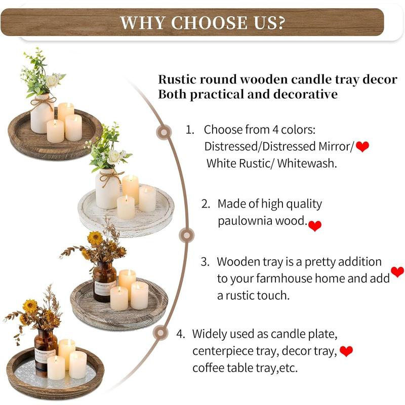 Candle Plate Holder Tray: Round Wooden Decorative Candle Plate Small Farmhouse Table Centerpiece Rustic Wood Tealight Pillar Trays Christmas Ornaments