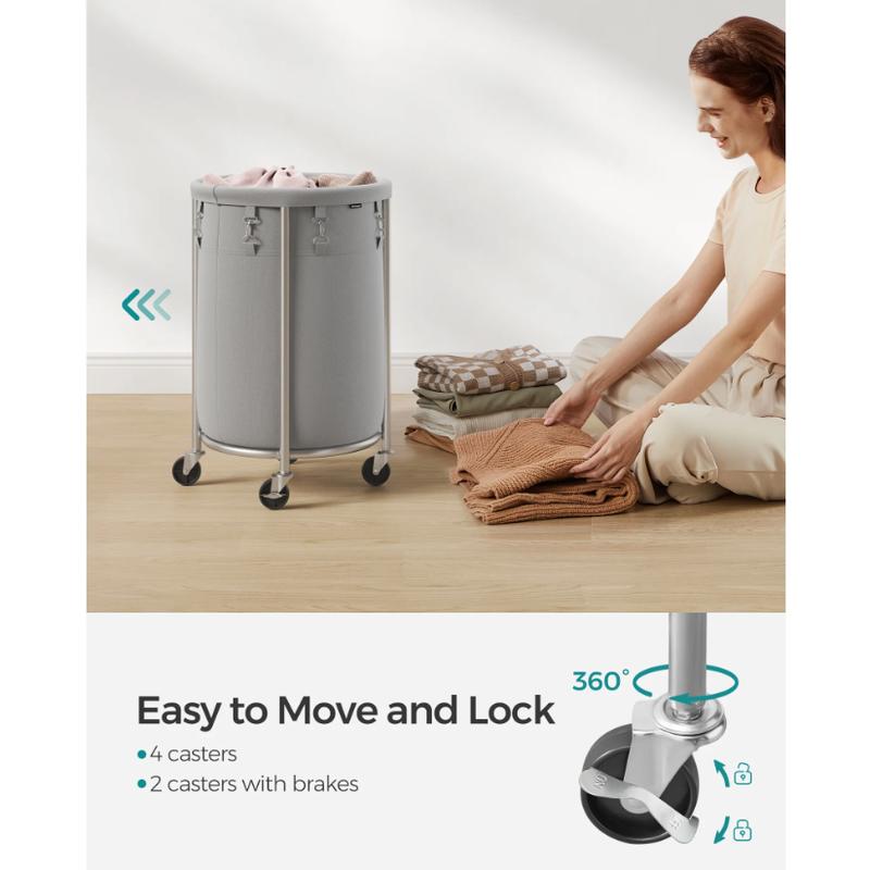 SONGMICS 18.5Gal Round Laundry Sorter Laundry Hamper with Wheels Rolling Laundry Cart with Removable Bag for Laundry Room Gray and Silver1306