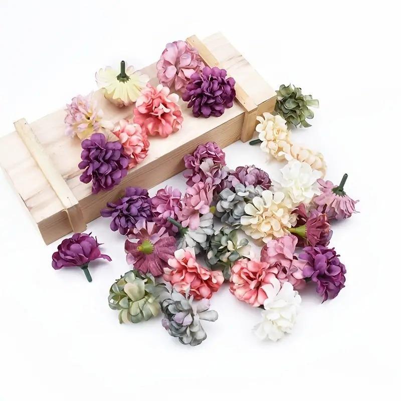 Random Color Artificial Hydrangea Flower, 30pcs Faux Hydrangea Flower Head for DIY Spring Decor, Decorative Flowers & Plants for Home & Wedding Party Decor