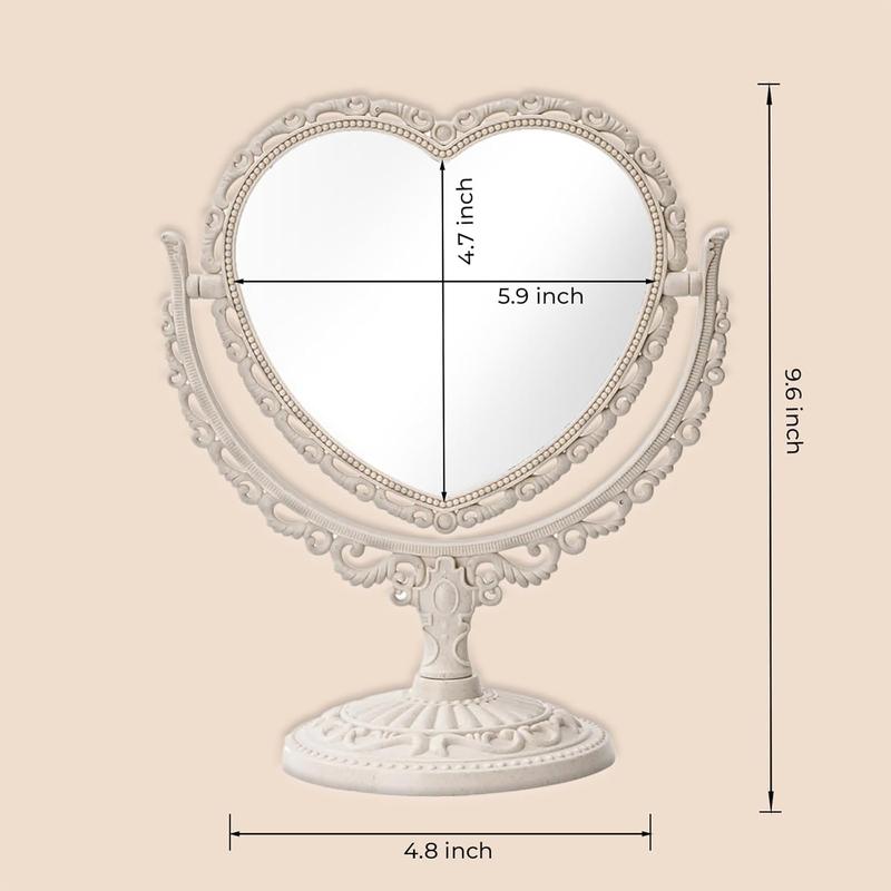 7 Inch Vintage Heart Mirror - Elegant Desk Makeup Mirror with Double Sided 360 Degree Rotation Vanity Mirror for Room Decor (1 Counts)