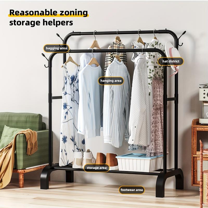 Double Pole Hanger Rack, Sturdy Hanger Hanger - Indoor Garment Display Rack, Multifunctional Floor Vertical Organizer Rack Laundry Hangable