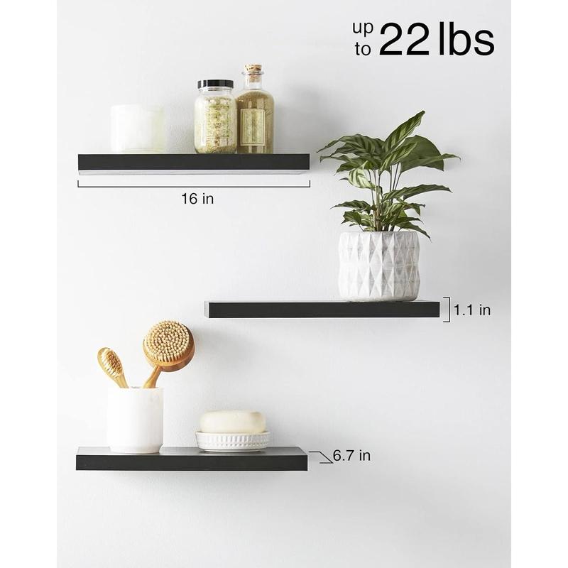 Floating Shelves decoration ,  wall mounted shelves Wall Mounted Rustic Wood Shelves for Bathroom, Bedroom, Small Hanging Shelf forStorage Room Decor with 22lbs Capacity (Black, Set of 3, 16in),Family Gift,Nice Gift  mounted shelf