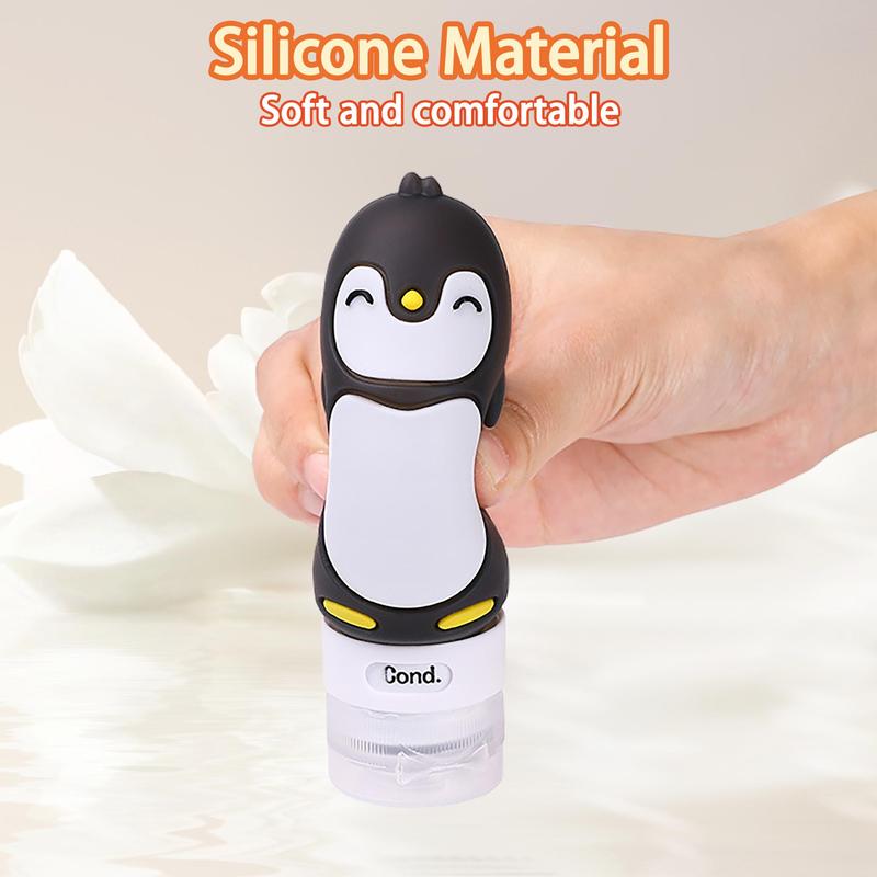 90ml Cute Penguin Design Silicone Travel Bottle, 1 Count Leak Proof Squeezable Travel Container with Built-in Labels, Refillable Travel Essentials