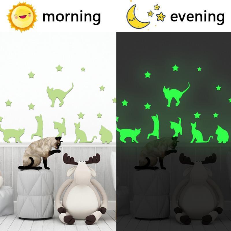 Luminous Cat & Star Pattern Wall Sticker for Home Decor, 1 Set Girly Bedroom Accessories Glow in the Dark Wall Decal, Decorative Sticker for Home Bedroom Living Room