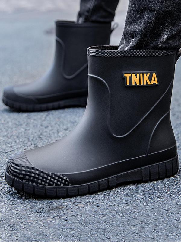 Men's Fashionable Letter Label Design Rain Boots, Casual Comfortable Waterproof Non-slip Ankle Boots for Outdoor Fishing, Kitchen Chef Shoes