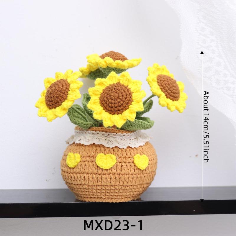 Crochet Sunflower Potted Plant, 1 Count Exquisite Handmade Knitting Potted Plant, Desktop Decoration for Home Living Room Bedroom Dining Room Office Dormitory, Christmas Gift Ideas, Stocking Stuffers