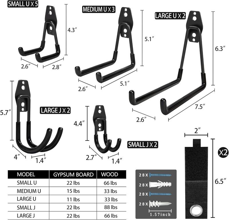 Garage Hooks, 16 Pack Steel Heavy Duty Garage Storage Hooks with Anti-Slip Coating, Utility Garage Wall Mount Hooks for Hanging Bike, Ladder and Garden Tools