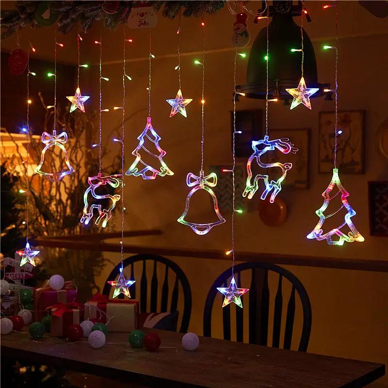 14ft 4m 120LED Christmas Window Fairy Lights Curtain Lights  Decorative(Big Christmas tree, Reindeer, Bell) Curtain Lights Waterproof for Christmas Wedding Party Bedroom Home Garden Indoor Decoration,Ornaments,Warm White(No Remote)