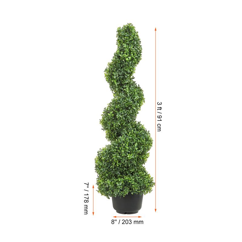 VEVOR 2 pcs. Artificial Boxwood Tower Topiary Spiral Artificial Plant 91cm high Decorative Plant Green Plastic PE Iron Topiary Plants incl. 10 pcs. Replacement Leaves Fruit Pot