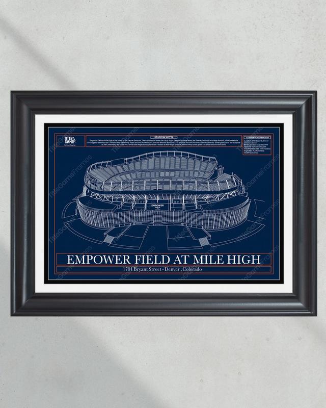 Denver Broncos Empower Field at Mile High Stadium Blueprint Football Print